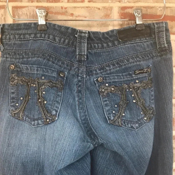 Seven7 Slim Boot Medium Wash Bling Denim Jeans - Picture 3 of 12